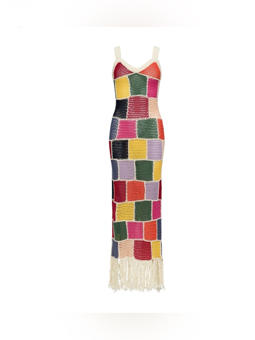 Carolina K Vera Crochet Dress Multicolor Crochet Maxi Dress with Fringe Trim - Picture 3 of 12